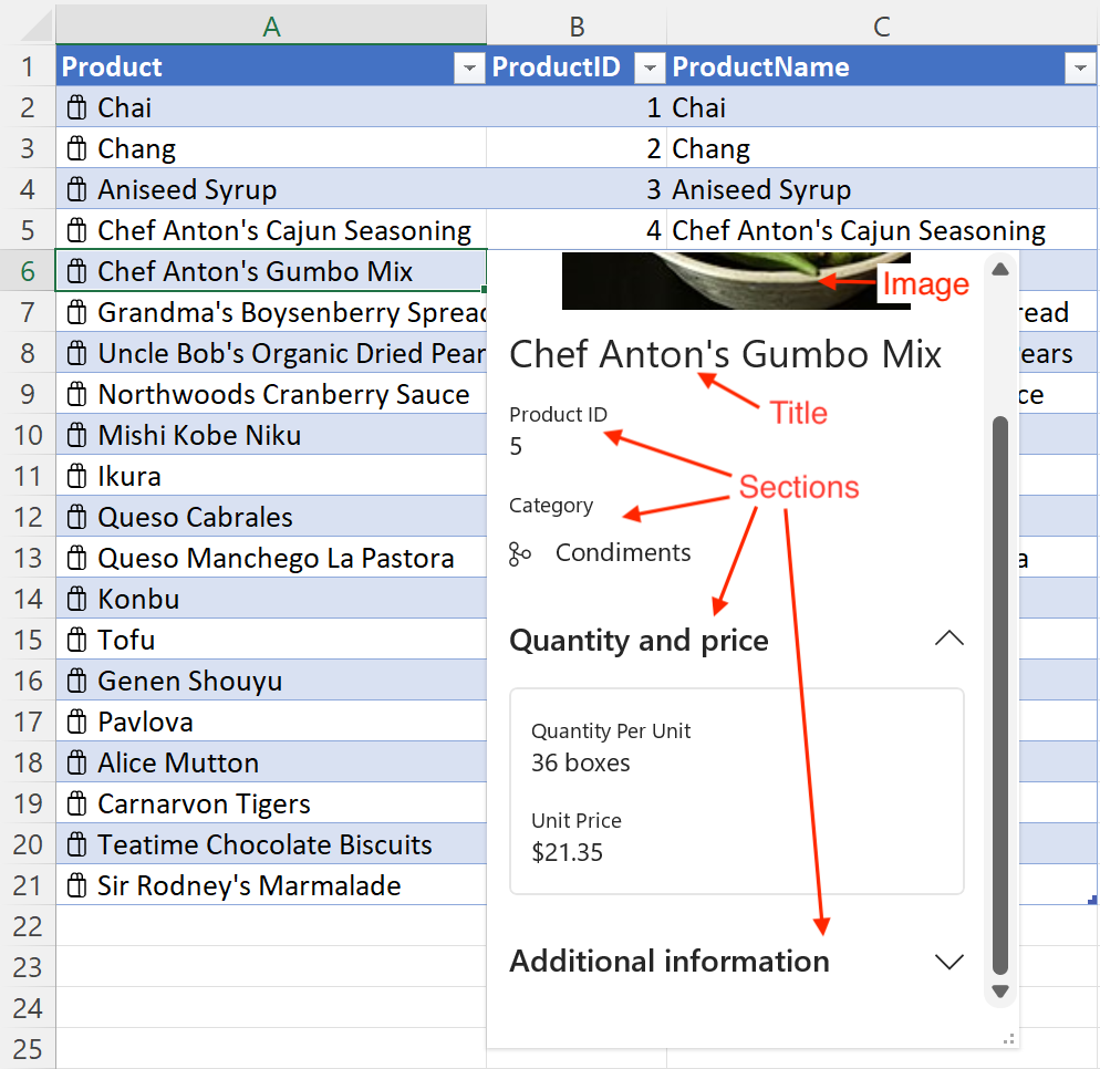 An entity value data type with the card layout window displayed. The card shows the card title and sections.