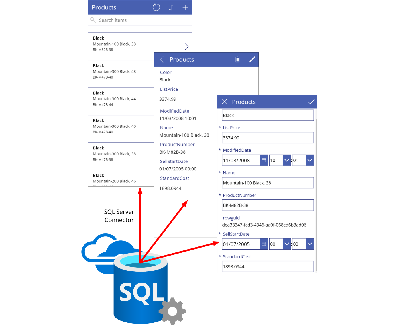 透過 Power Apps 建立的基本應用程式。