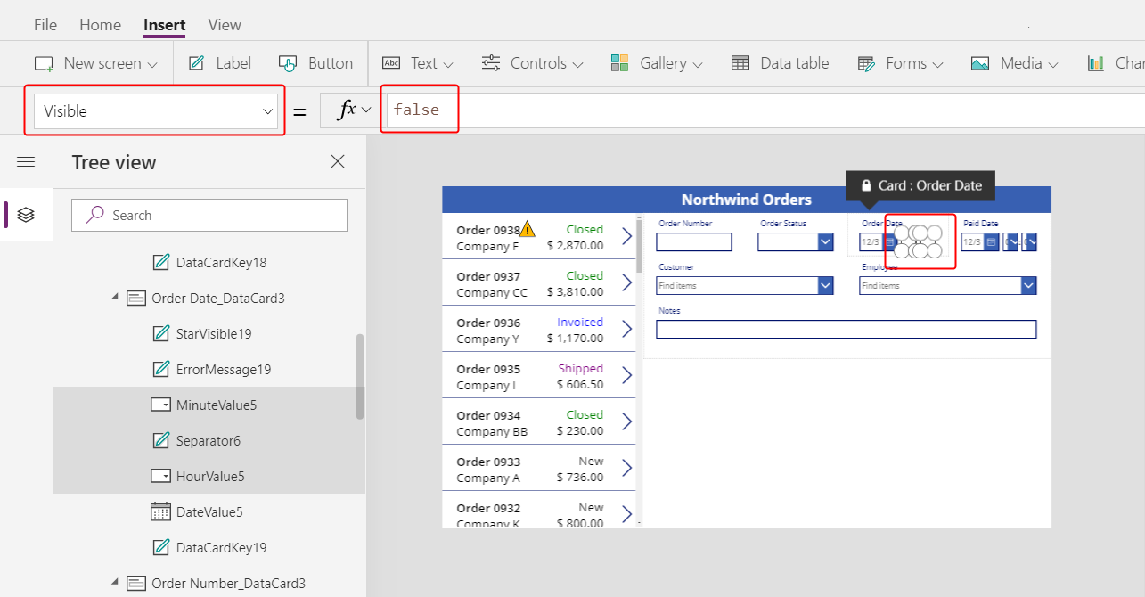 將控制項的 Visible 屬性設定為 False。