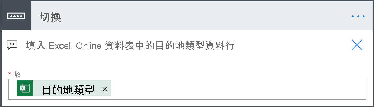 顯示 [切換] 區段的螢幕擷取畫面，其中您在 Excel Online 資料表中填入 [開啟] 方塊中的資料行。