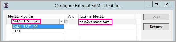 [設定外部 SAML 身分識別] 視窗的螢幕擷取畫面。