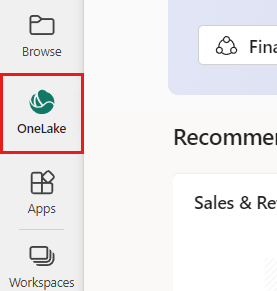 顯示瀏覽窗格中 OneLake 資料中樞的螢幕擷取畫面。