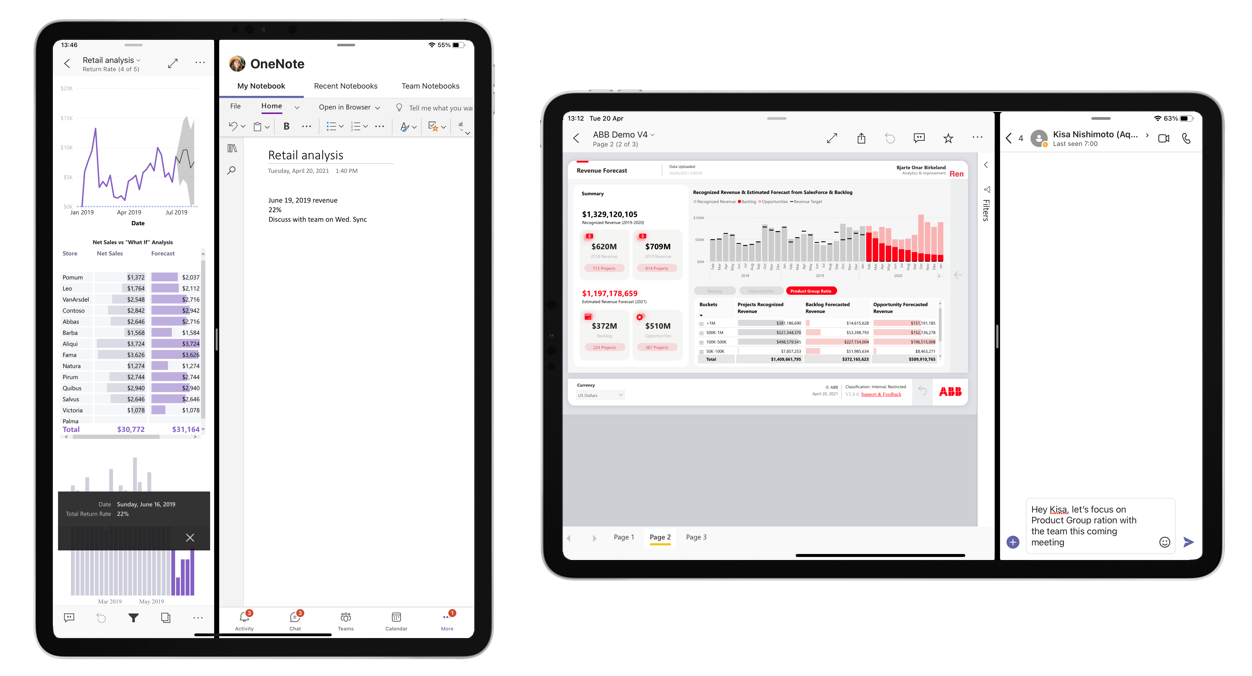 顯示分割畫面模式中 Power BI 的螢幕擷取畫面。