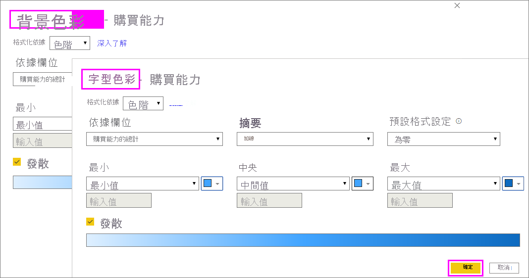 背景色彩和字型色彩的條件式格式設定對話方塊