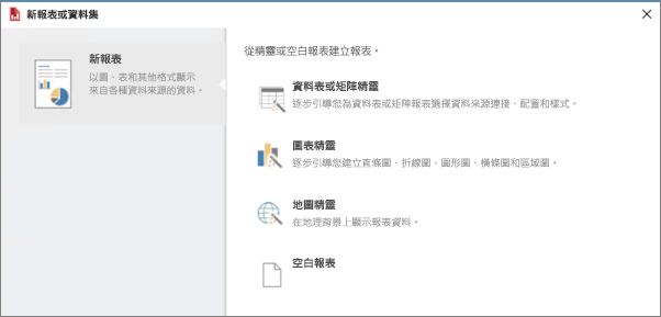 [新報表或資料集] 畫面