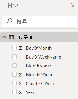 Screenshot of Power BI Desktop showing calculated columns in the Fields view.