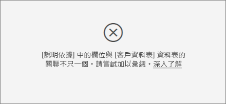 螢幕擷取畫面：不正確的資料行錯誤訊息。