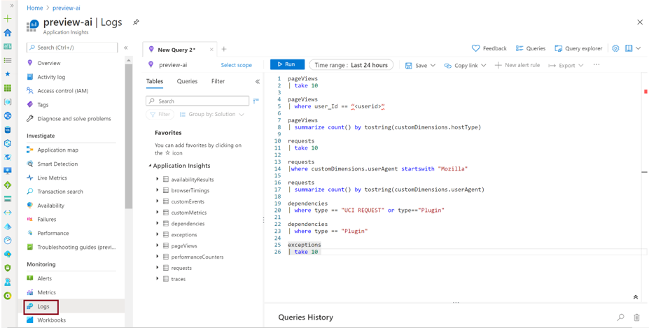 Application Insights 記錄查詢。