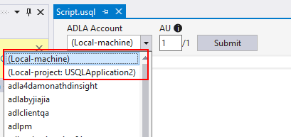 將 U-SQL 指令碼提交至本機帳戶