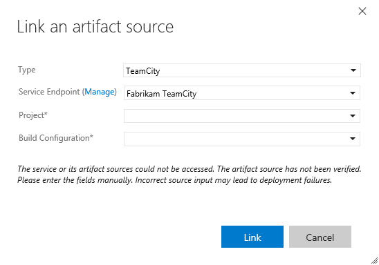 LInking a TeamCity artifact source