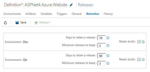 Setting retention policies in different environments