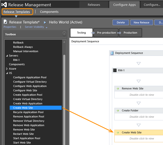 Configure Apps tab, Release Templates tab 