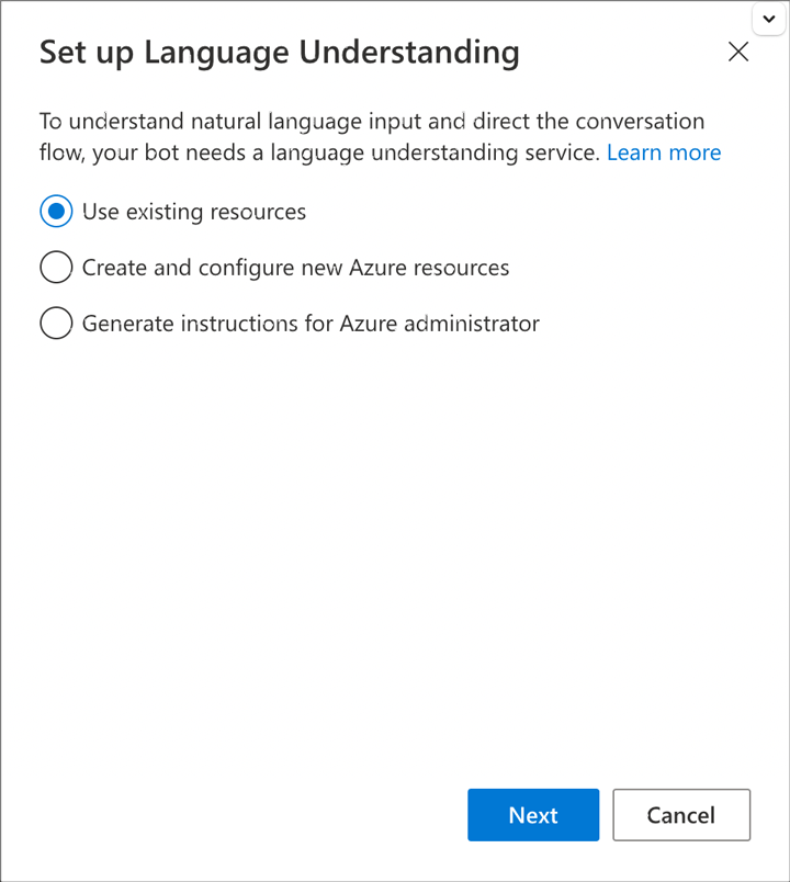 Set up Language Understanding window