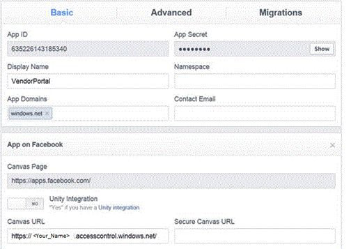 ACS Facebook app administration