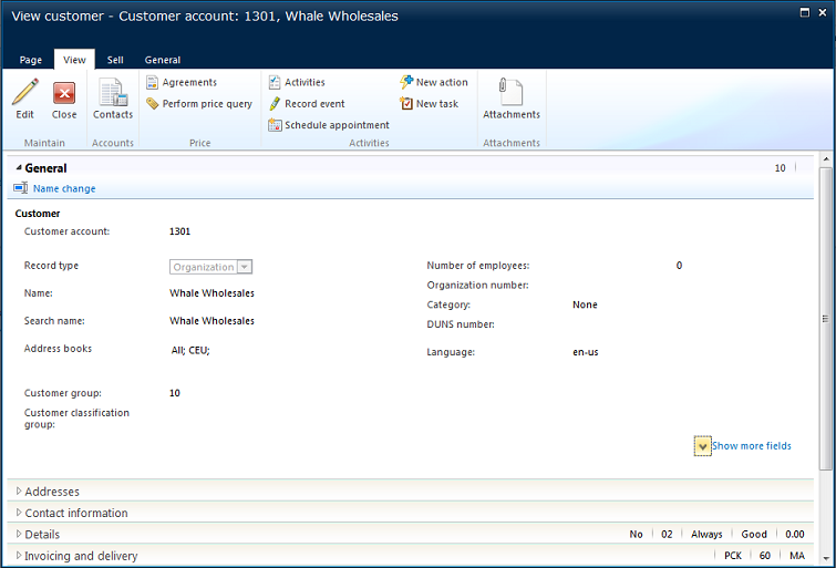 Enterprise Portal details form in view mode