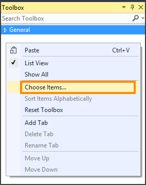 Select Choose Items in Toolbox