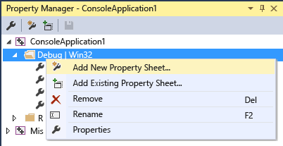 Property Manager shortcut menu