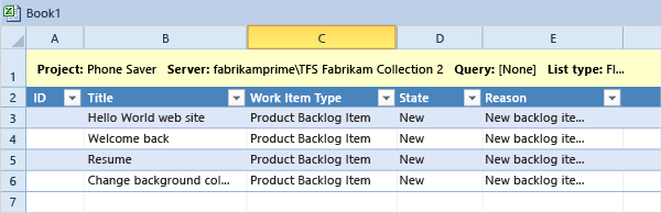 將工作項目加入至 Excel