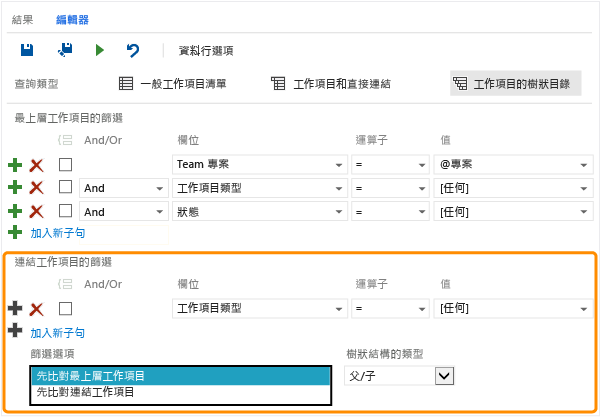 樹狀查詢篩選條件