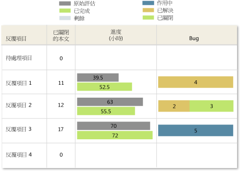 所有反覆項目狀態報表範例