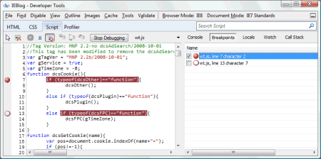 Breakpoints on Script tab