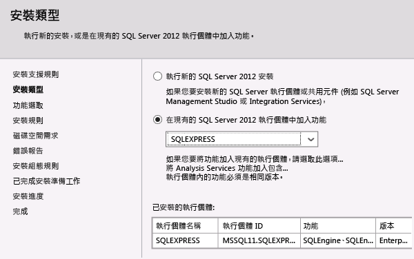 將功能加入至現有執行個體