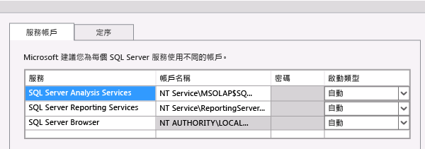 確定服務都已設定為自動