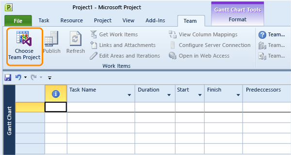 從 Microsoft Project 連接到 Team 專案