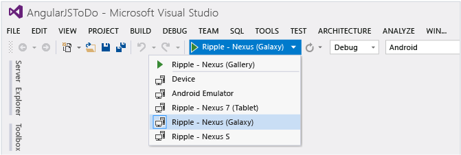 選取 Ripple 模擬器