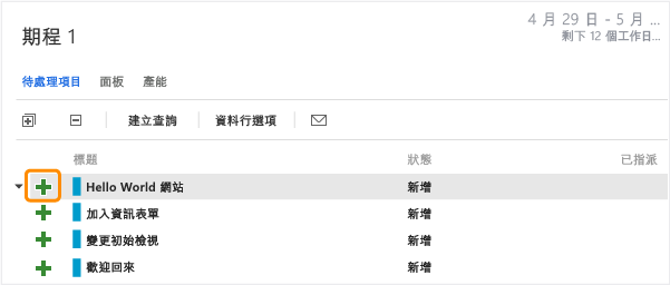 將工作加入至衝刺 (Sprint) 待處理項目中的項目