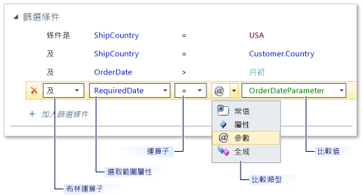 查詢中的篩選條件