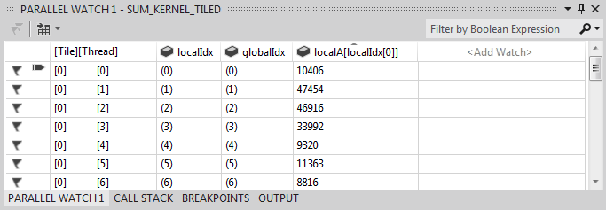 Parallel Watch window with sorted results