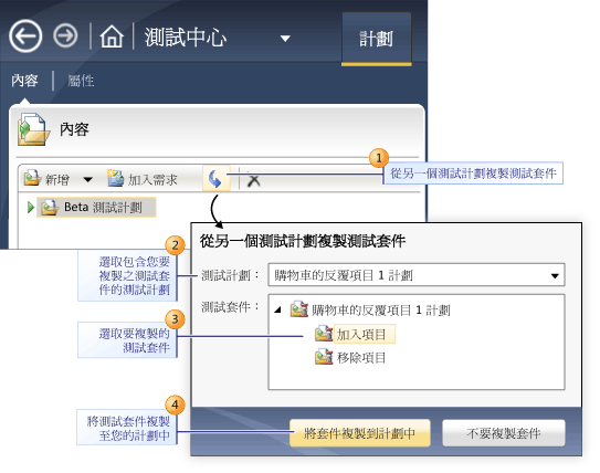 從另一個測試計劃複製測試套件