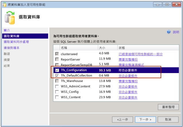 將 TFS 資料庫加入至 AlwaysOn 可用性群組