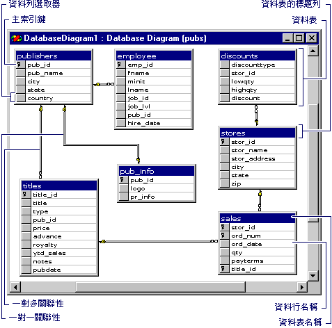 以圖形顯示的資料庫圖表視窗