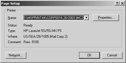 Supplemental Printer dialog box