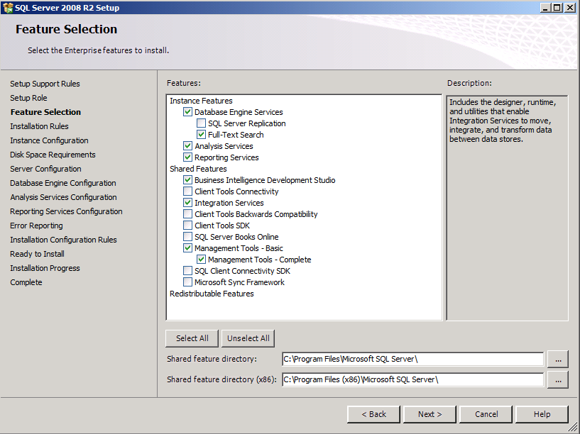 SQL Feature Selection