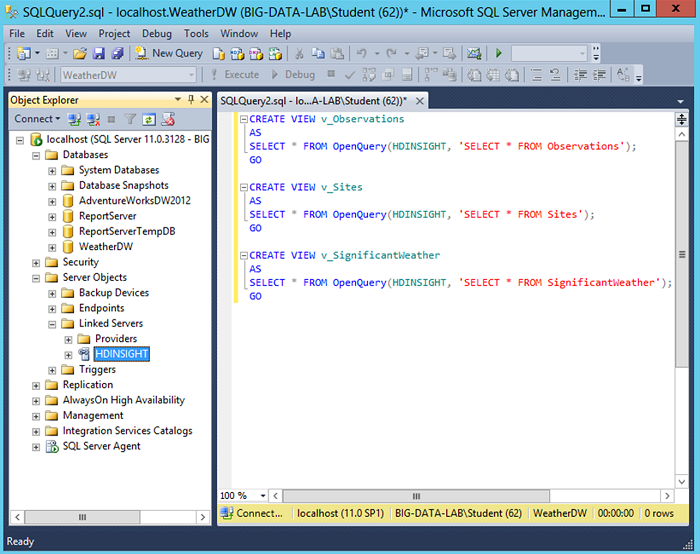 Figure 1 - Using HDInsight as a linked server over ODBC