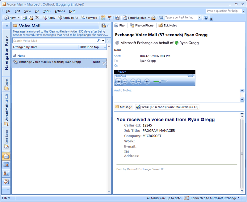 Exchange Unified Messaging form region