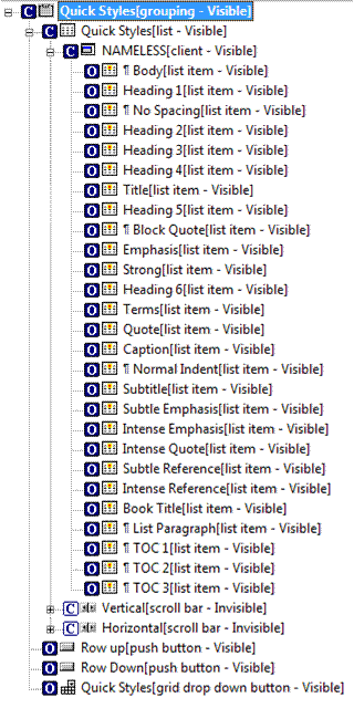 MSAA tree for Quick Styles gallery in Word