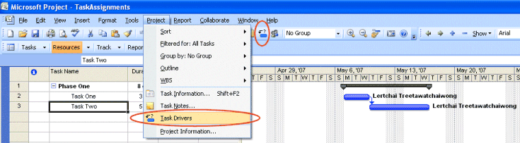 Opening the Task Drivers pane