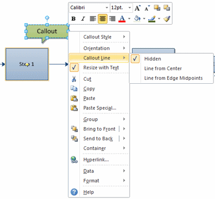 Callout shortcut menu