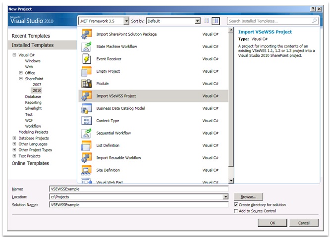 Import VSeWSS to Visual Studio 2010