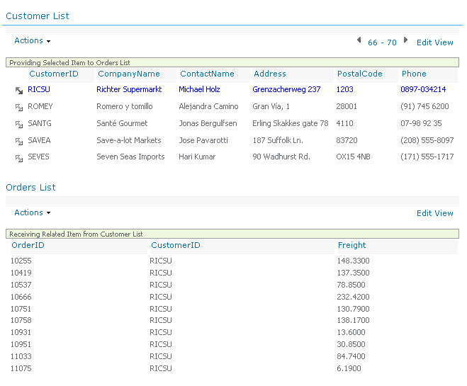 Business data list and business data related list