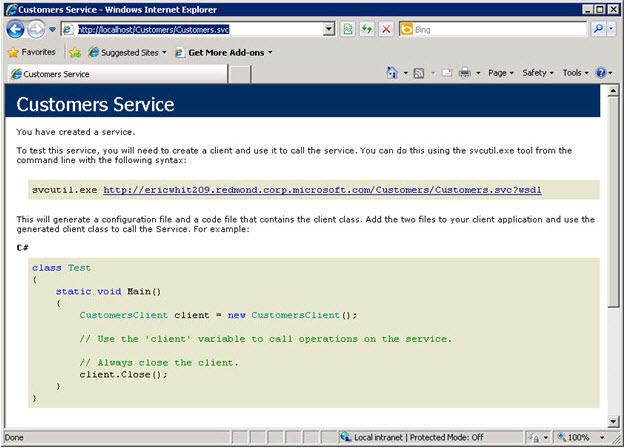 Web service running in Internet Explorer