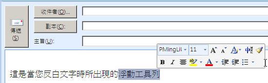 含格式選項的浮動工具列