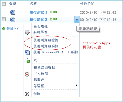 Office Web Apps 提供的功能