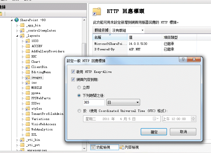 設定常用 HTTP 回應標頭對話方塊