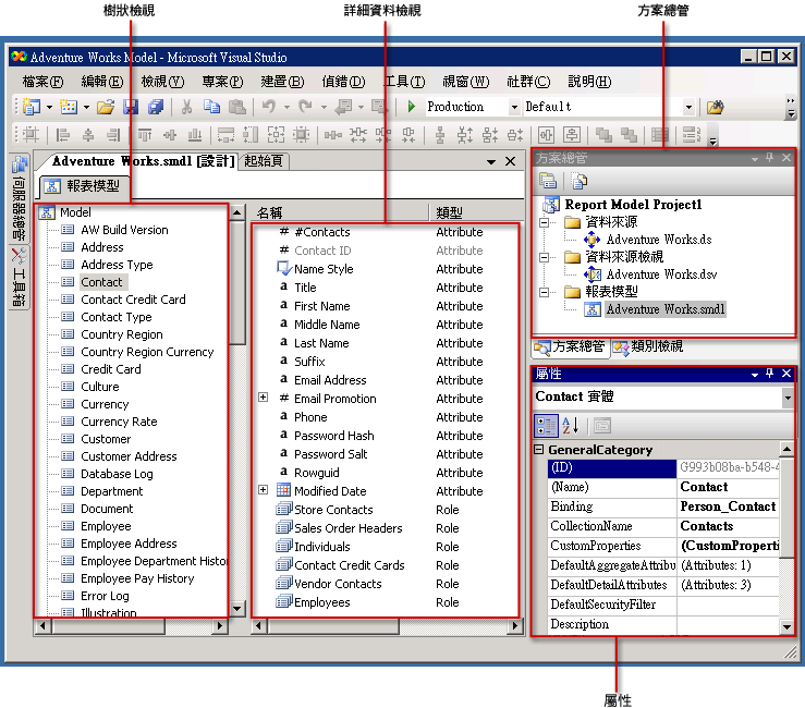 BI 視窗中的「報表模型專案」。