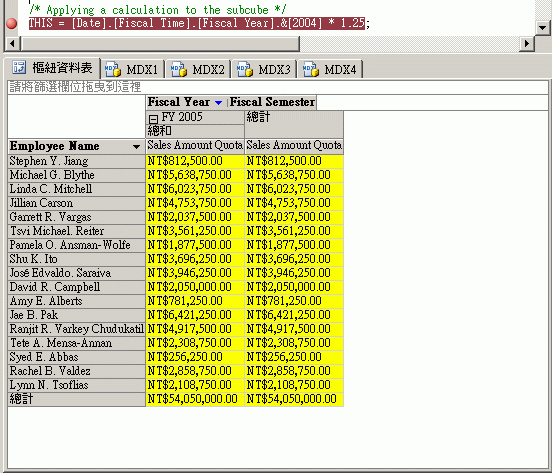 顯示銷售額配額值的資料窗格